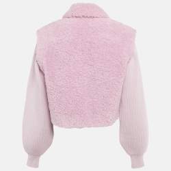 Pre Owned Maje Purple Faux Shearling and Rib Knit Jacket S