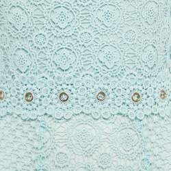 Pre Owned Maje Blue Lace Grommet Detail Scallop Midi Dress L 