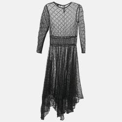 مملوكة مسبقًا فستان ميدي من ماج قماشي شفاف مزين بالجليتر الأسود مع حاشية منديلية بمطاط مقاس صغير - سمول