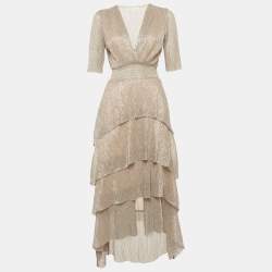 مملوكة مسبقًا Maje Multicolor Lamé Tiered Midi Dress S