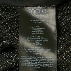 مملوكة مسبقًا Maje Black /Sliver Metallic Plunge Neck Mini Dress M