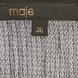 مملوكة مسبقًا Maje Black /Sliver Metallic Plunge Neck Mini Dress M