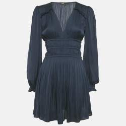 Pre Owned Maje Navy Blue Satin Ruffled Mini Dress S