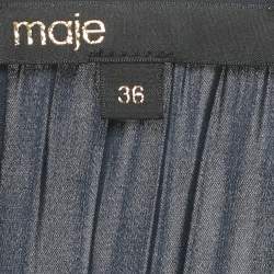 Pre Owned Maje Navy Blue Satin Ruffled Mini Dress S