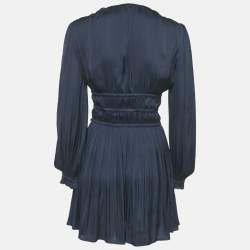 Pre Owned Maje Navy Blue Satin Ruffled Mini Dress S