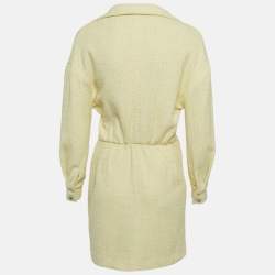 مملوكة مسبقًا Maje Yellow Lurex Tweed Asymmetrical Mini Dress M