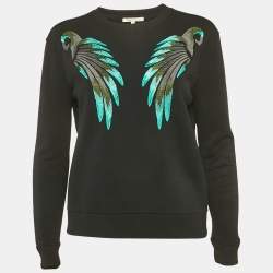 Pre Owned Maje Black Embroidered Wings Crepe Sweatshirt S