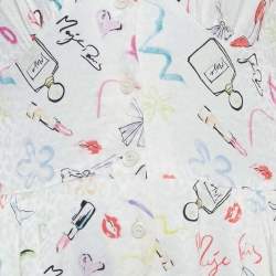 مملوكة مسبقًا Maje White Printed Crepe and Broderie Anglaise Collar Playsuit S