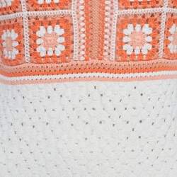 Pre Owned Maje Orange/White Crochet Mini Dress S