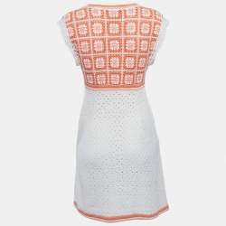 Pre Owned Maje Orange/White Crochet Mini Dress S