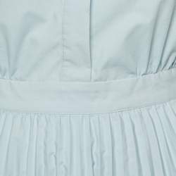 مملوكة مسبقًا فستان من ماج مظلل من القطن الممزوج مطوي بتفاصيل مطرزة باللون الأزرق الفاتح مقاس صغير - سمول