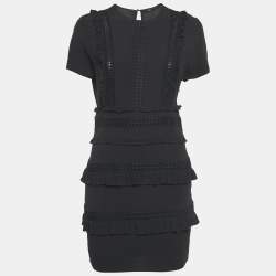 Pre Owned Maje Blak Crepe Cutwork Lace Detail Mini Dress S