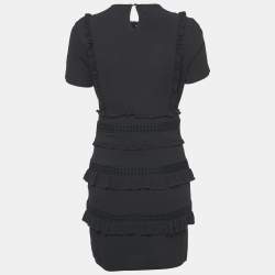 Pre Owned Maje Blak Crepe Cutwork Lace Detail Mini Dress S