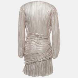 مملوكة مسبقًا Maje Pink Metallic Lurex Knit Draped V-Neck Mini Dress L