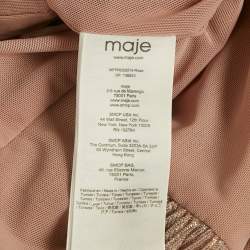 مملوكة مسبقًا Maje Pink Metallic Lurex Knit Draped V-Neck Mini Dress L