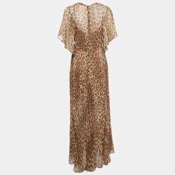 Pre Owned Maje Brown Leopard Pink Chiffon Maxi Dress S
