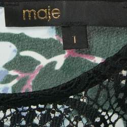 Pre Owned فستان ميدي غير متماثل من الكريب بتطريز دانتيل وطبعة زهور باللون الأخضر من ماج مقاس صغير - سمول