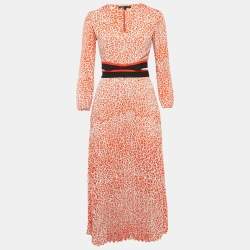 مملوكة مسبقًا Maje Orange Leopard Print Crepe Waist Cut-Out Imprime Dress 