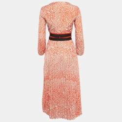 مملوكة مسبقًا Maje Orange Leopard Print Crepe Waist Cut-Out Imprime Dress 