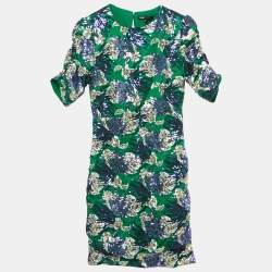 Pre Owned Maje Green Satin Blend Embroidered Sequin Mini Dress S