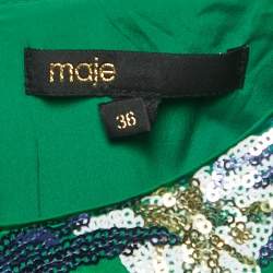 Pre Owned Maje Green Satin Blend Embroidered Sequin Mini Dress S