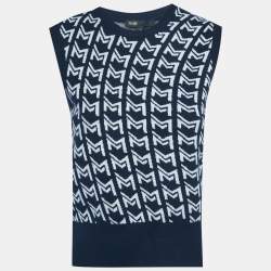 Pre Owned Maje Blue Monogram Jacquard Sleeveless Sweater S