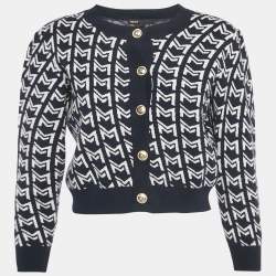 Pre Owned ماج سترة كاردغان زرقاء بنمط مونوغرام من الجاكار صغيرة