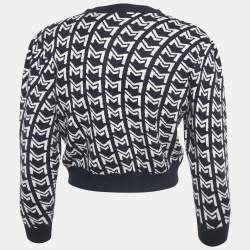 Pre Owned ماج سترة كاردغان زرقاء بنمط مونوغرام من الجاكار صغيرة