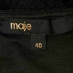 Pre Owned Maje Black Semi Sheer Stretch Lace Cutaway Maxi Dress L