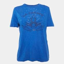 Pre Owned Maje Blue Rhinestone Detail Jersey T-Shirt L