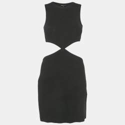 مملوكة مسبقًا Maje Black Rib Knit Open-Waist Mini Dress S