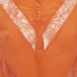 مملوكة مسبقًا قميص ماج حرير برتقالي بتفاصيل دانتيل مقاس صغير جداً - إكس سمول