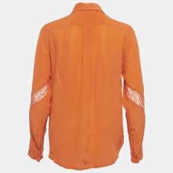 مملوكة مسبقًا قميص ماج حرير برتقالي بتفاصيل دانتيل مقاس صغير جداً - إكس سمول