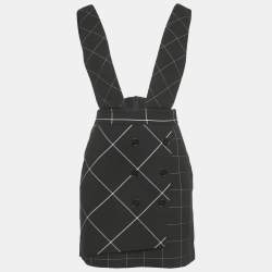 Pre Owned Maje Black Windowpane Gabardine Joly Pinafore Dress M