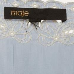 Pre Owned فستان ميني ساتان مطرز بأكمام منتفخة أزرق من ماج مقاس متوسط