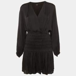 Pre Owned Maje Black Satin Smocked Mini Dresses M