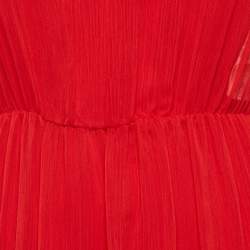 مملوكة مسبقًا فستان ماج شيفون أحمر بكشكش طويل مقاس صغير - سمول