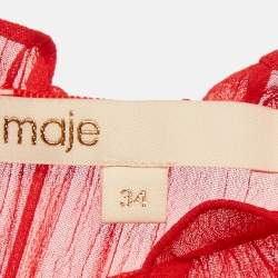 مملوكة مسبقًا فستان ماج شيفون أحمر بكشكش طويل مقاس صغير - سمول