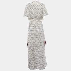 مملوكة مسبقًا Maje Cream Racheline Print Crepe Asymmetric Flared Maxi Dress M