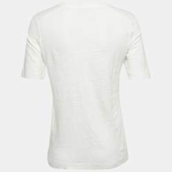 Pre Owned Maje White Cotton Knit Peacock Patch Detail T-Shirt S