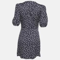 مملوكة مسبقًا Maje Navy Blue Horse Print Jacquard Mini Wrap Dress M