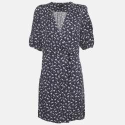 Pre Owned Maje Navy Blue Horse Print Jacquard Mini Wrap Dress M