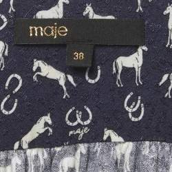 مملوكة مسبقًا Maje Navy Blue Horse Print Jacquard Mini Wrap Dress M