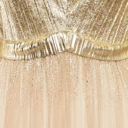 Pre Owned Maje Gold Tulle V-Neck Gown S