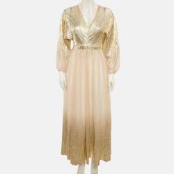Pre Owned Maje Gold Tulle V-Neck Gown S