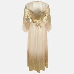 Pre Owned Maje Gold Tulle V-Neck Gown S