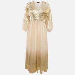 Pre Owned Maje Gold Tulle V-Neck Gown S