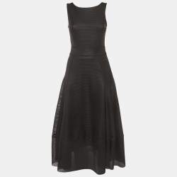 Pre Owned Maje Black Mesh Flared Raining Midi Dress S