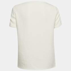 Pre Owned Maje Ecru Crepe Licka Jewel Embellished V-Neck Top M