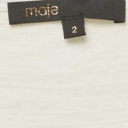Pre Owned Maje Ecru Crepe Licka Jewel Embellished V-Neck Top M